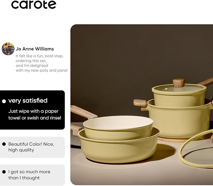 CAROTE 16pcs Ceramic Cookware Set, Pots and Pans Non Stick Kitchen Cookware Sets, Pots and Pans Set Cooking Set with Knife Set