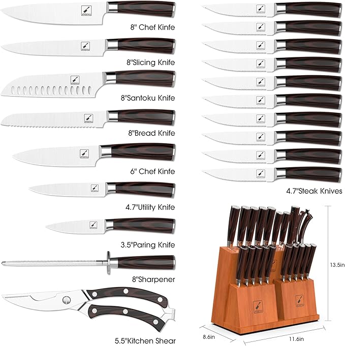 imarku Knife Set, 20-Pieces Premium Kitchen Knife, Japanese High Carbon Steel Knife Set with Block and 2 Pull-away Steak Knife Block Set, Best Gifts
