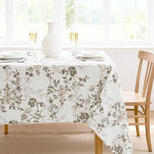 H.VERSAILTEX Linen Table Cloths Floral Printed Tablecloth Spill-Proof Waterproof Table Cover for Dining Buffet Feature Soft and Thick Fabric Wrinkle Free, 60 x 60 Inch, Retro Floral - Brown