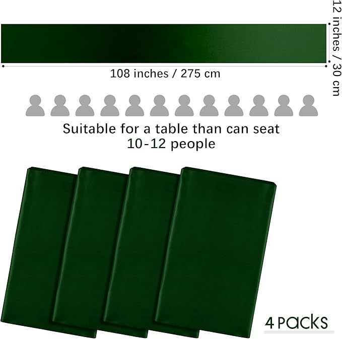 ANECO 4 Pack Satin Table Runner 12 x 108Inch Long Bright Silk and Smooth Fabric Party Table Runner for Wedding Banquet Party Decoration- Forest Green