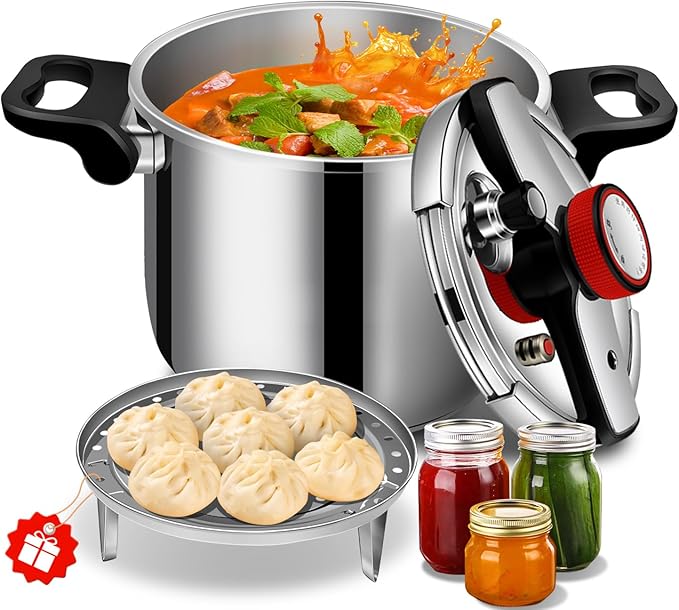 Stainless Steel Pressure Cooker 12 Quart, Commercial Stove Top Pressure Cooker for canning, One-Hand Locking, Compatible with Gas & Induction, Fast Cooking for Large Meals, Dishwasher Safe, PETERBOO