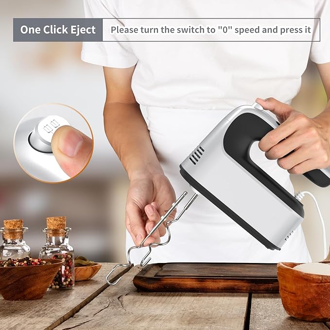 9-Speed Digital Hand Mixer Electric, 400W Powerful DC Motor, Baking Electric Handheld with Snap-On Storage Case, 5 Stainless Steel Accessories, Flat Beaters, Dough Hooks, Whisk(Silvery Black)