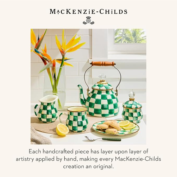 MACKENZIE-CHILDS Cheese Course, Cute Cheese Board and Serving Board for Charcuterie, Green-and-White Emerald Check