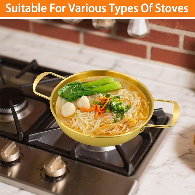 4 Sizes Korean Ramen Pot, ATSKIM Stainless Steel Noodle Cooking Pots for Stove, Golden Ramen Cooker with Handles for Pasta Soup, Fast Heating Everyday Pan for Home Outdoor Use (Gold)