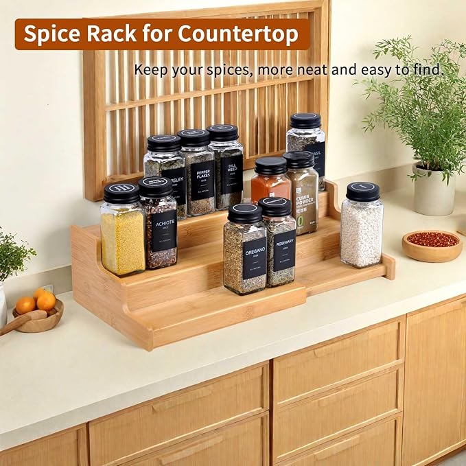 JinDoWin Spice Rack Organizer For Cabinet, Spice Organization For Cabinet, Spice Rack For Countertop,15.7 Inch Adjustable Seasoning Organizer Spice Organizer (1 Pack, Medium)