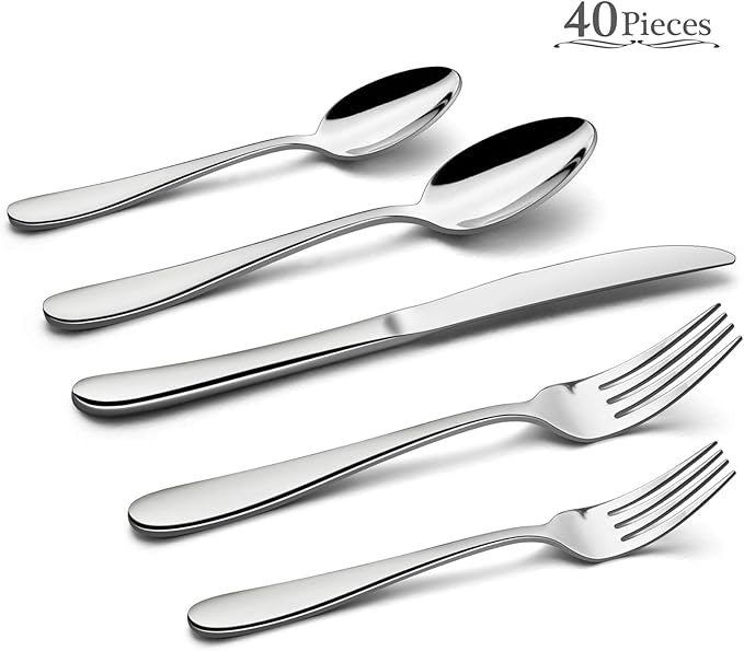 HaWare Silverware Set for 8, 40-Piece Heavy Duty Stainless Steel Flatware Utensils, Food Grade Cutlery Set Including Knife Fork and Spoon, Modern Tableware for Home and Restaurant, Dishwasher Safe