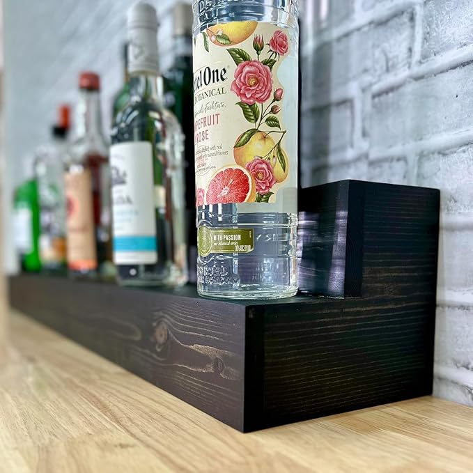 2 Tiered Countertop Liquor Bottle Display Shelf ??Holds 26 Bottles Bar Organizers for Wine & Whiskey ??Free Standing Bottle Stand for Home, Bar Decor ??Wooden Kitchen Counter Shelf, Black