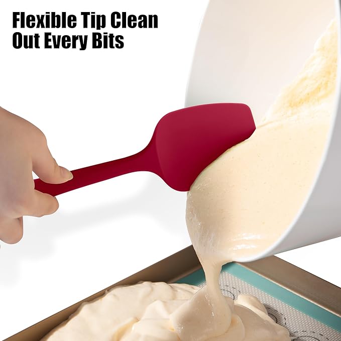 Doosu Silicone Spoon Spatula Set of 2, 600쨘F Heat-Resistant Food Grade Rubber Spoonula with Seamless Design, Non-Stick Dishwasher Safe Kitchen Utensils for Cooking, Baking, Mixing, Scraping (Red)
