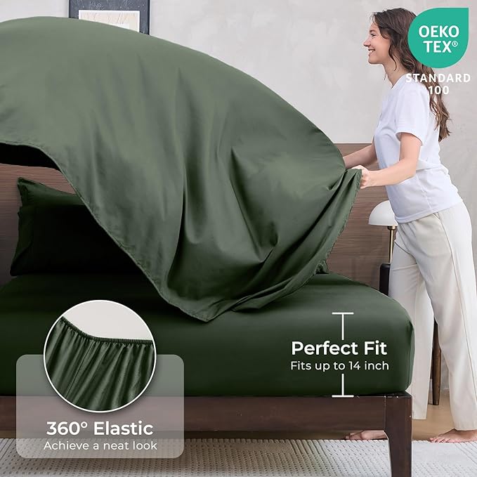 HEVUMYI Army Green California King Comforter Set - 7-Piece All Season Bed in a Bag Cal King, Ultra Soft Bedding Set with Comforter, Flat Sheet, Fitted Sheet, Pillowcases, Pillow Shams