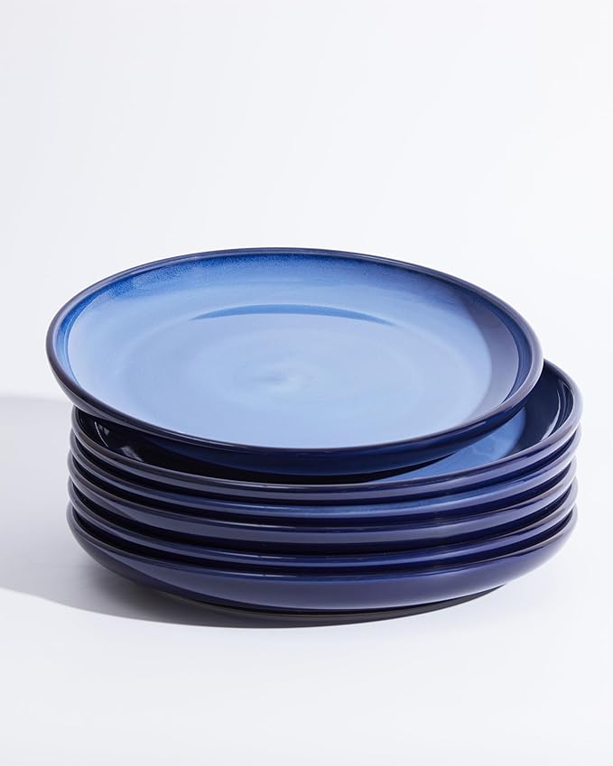 Dinner Plates for 6, 10 Inches Plate Set, Scratch Resistant, Large Stoneware Dinnerware, Kitchen Modern Rustic Serving Dishes, Light Blue