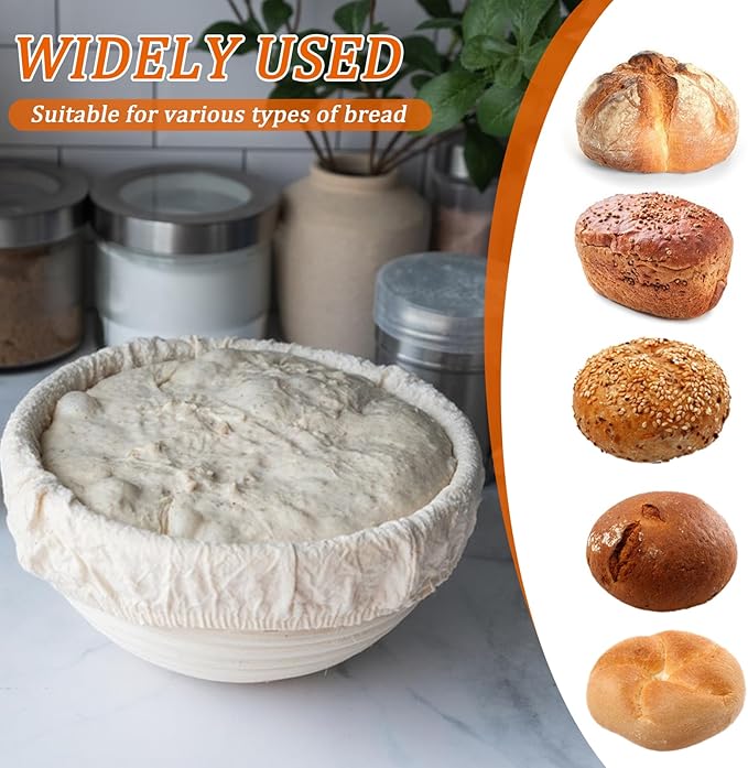9 inch Round Banneton Bread Proofing Basket Sourdough Bread Baking Supplies Set of 5 Sourdough Starter Kit Baking Gifts
