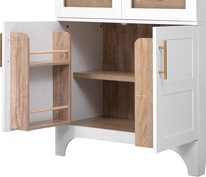 GDFStudio Mariah 71" Tall Arched Kitchen Pantry Cabinet with Hidden Drawer, Glass Door & Adjustable Shelves, Farmhouse Storage Cabinet Cupboard for Kitchen Dining Room, Home Pantry Storage, White