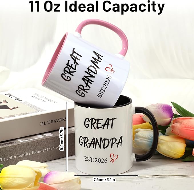 1 Pair Great Grandparents Gifts Est 2026 Mugs Set, Great Grandparents Baby Announcements, Christmas Gifts for Grandma Grandpa, Great Grandpa Mug Pregnancy Announcement Baby Reveal Mug