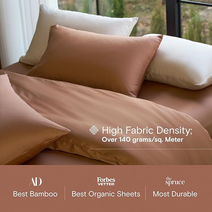 DOZ Sheet Set, 100% Viscose derived from Bamboo, Organically Grown, Buttery Soft, Cooling Sheets, High GSM, Deep Pockets - 3 Piece - 1 Pillowcase 1 Fitted Sheet 1 Top Sheet (Clay, Twin)