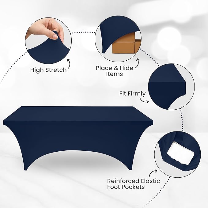 Utopia Kitchen 6FT Spandex Tablecloth [2 Pack, Navy Blue] 200 GSM Stretch, Fitted, Washable and Wrinkle Resistant Table Cloth Rectangle Cover for Trade Shows, Wedding, Parties [72Lx30Wx30H Inch]