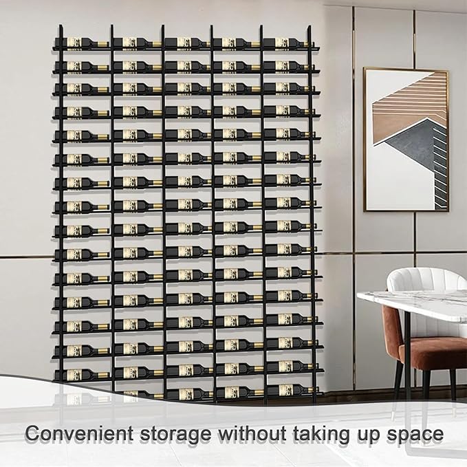 Wall Mounted Wine Rack, H 94.49inch, 16 Rows, Black 80 Bottle Wine Cellar Racks, Metal Wine Bottle Holder for Home Bar, Wine Kitchen Storage (Black, 5 Columns竊?0 Bottles竊?