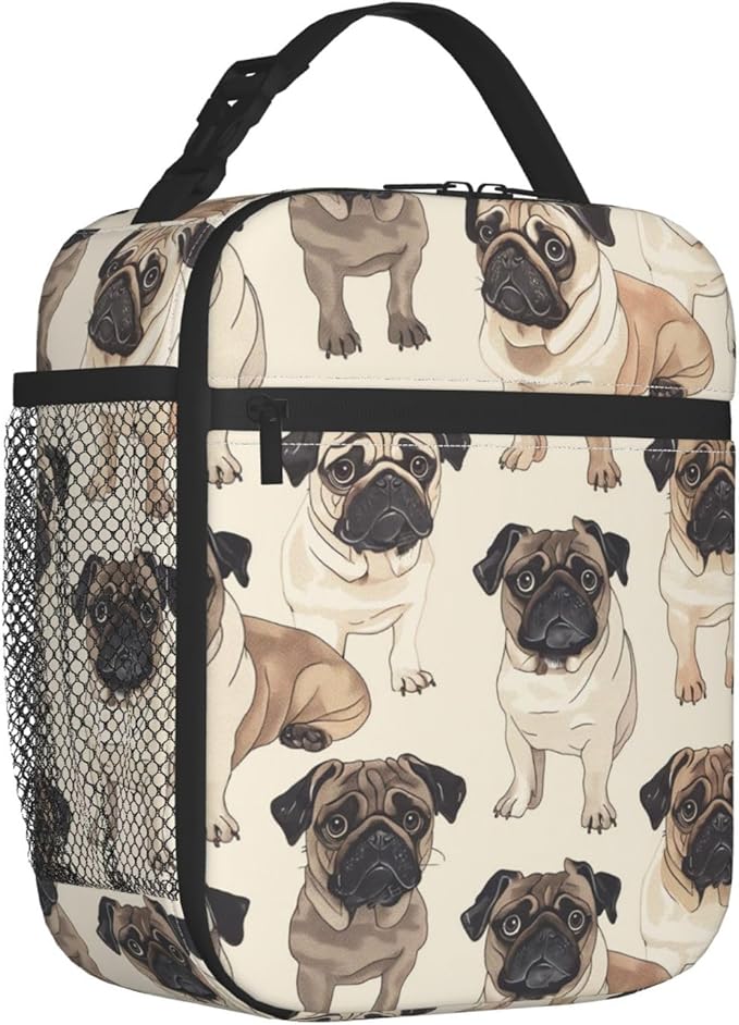 VANZEV Pug Lunch Box for Adults Women Girls Boys Kids Cute Dog Lunch Box Insulated Cooler Reusable Lunch Bag Container Gifts for Work Office Picnic Travel School