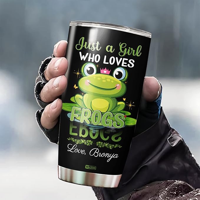 WAZONE Personalized Frogs Tumbler With Lid Custom Name Just A Girl Who Loves Frog Stainless Steel Vacuum Insulated 20oz 30oz Travel Mug Novelty Cup Gifts Birthday Christmas For Women Girls