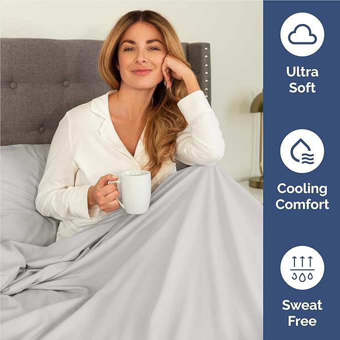 Twin XL 4 Piece Sheet Set - Cooling & Breathable Bed Sheets - Hotel Luxury Bed Sheets for Women, Men, Kids & Teens - Deep Pocket Bedding w/Easy Fit - Soft & Wrinkle Free - Twin XL French Grey Sheets