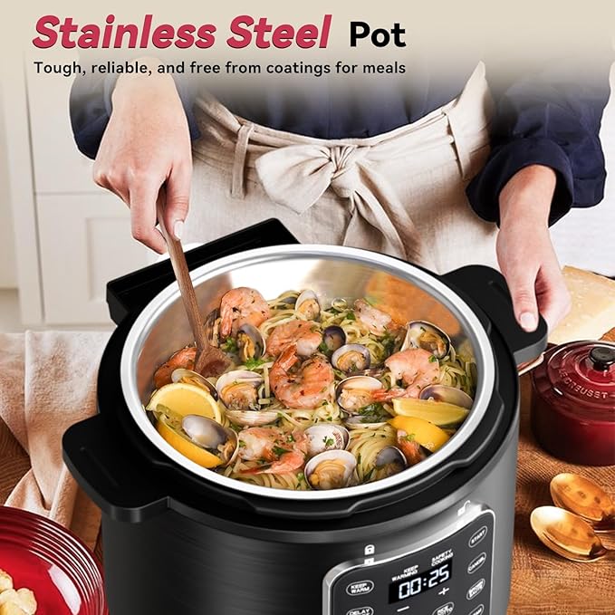 Electric Pressure Cooker 6 Qt, 9 Functions Programmable Instant Pot with IMD Touchscreen, Rice Cook, Slow Cook, Steam, Saut챕, Warm, 16+ Safety Features, 1000W Black