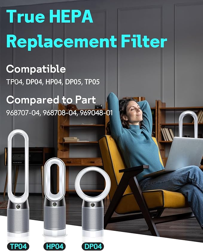 Leemone 2 Pack TP04 HP04 Filter Replacement Compatible with Dyson TP04 HP04 DP04 TP05 DP05 Air Purifier, 360째 Combi Glass Filter & Activated Carbon Filter
