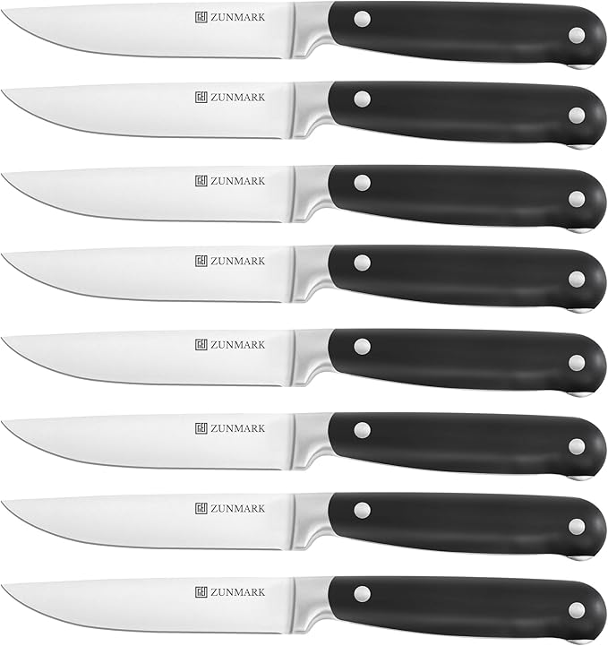 Skylark Series Steak Knives Set of 8 ??Forged High-Carbon X50CrMoV15 Steel Straight Edge, 4.5" Full Tang Kitchen Knives, One-Piece Design