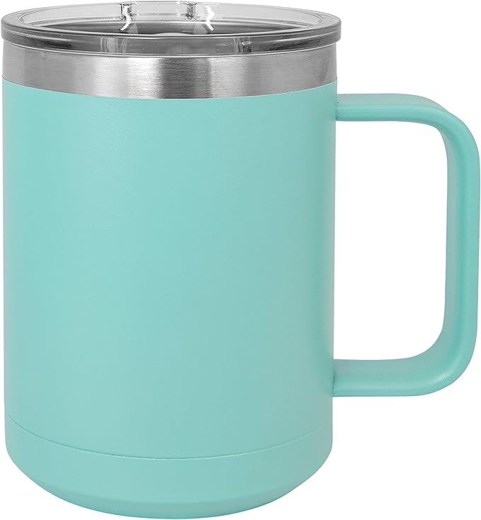 Clear Water Home Goods - (Bulk Pack of 12-15 oz Double Wall Coffee Mug with Lid and Handle, Double Insulated Stainless Steel Travel Tumbler Cup - Powder Coated - Teal