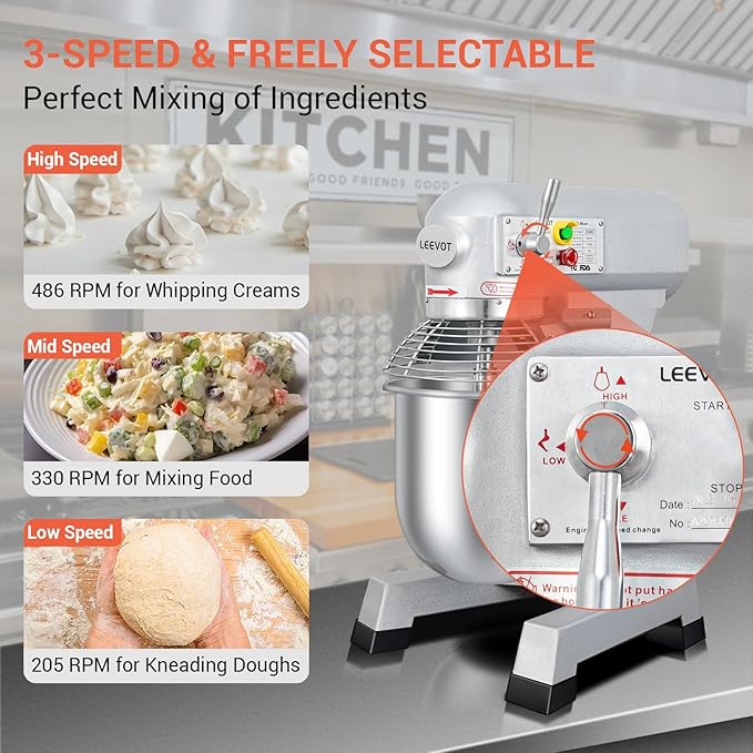 15Qt Commercial Food Mixer with Timing Function, Commercial mixer 3-Speed Adjustable Heavy Duty, Electric Stand Food Mixer with Stainless Steel Bowl for Bakery Pizzeria (Upgraded)
