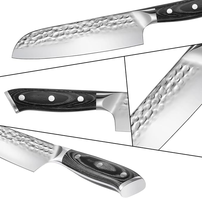FXFSTEEL Santoku Knife - 7 Inch German 1.4116 High Carbon Steel Kitchen Knife with Pakka Wood Handle, Razor-Sharp Japanese Chef Knife for Precise Chopping, Birthday Gifts for Men/Women, Style A