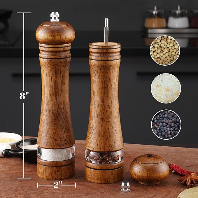 2Pcs Salt and Pepper Grinder, with Acrylic Visible Window Ceramic Grinding Manual Grinder