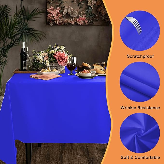 TWINPRET Rectangle Tablecloth 60 x 126 Inch, Blue Waterproof Washable Polyester Table Cloth - Stain & Oil Resistant Rectangular Table Cover for Banquet & Party (Fits 8 Foot Tables) [2 Pack]