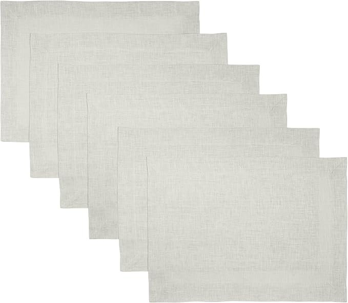 D'Moksha Homes Linen Placemats 14 x 19 Inch - Silver Grey Placemats Set of 6-100% Pure Linen Table Place Mats for Spring, Easter - Handcrafted and Machine Washable