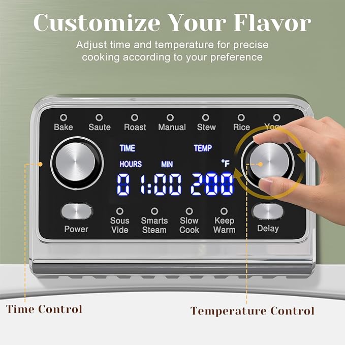 Sunvivi 8 Quart Slow Cooker Roaster Oven, 12 in 1 Programmable Multi-Cooker Food Warmer with Digital Timer, Temp Control, Removable Cast Aluminum Pot & Dishwasher-Safe Tempered Glass Lid, Green