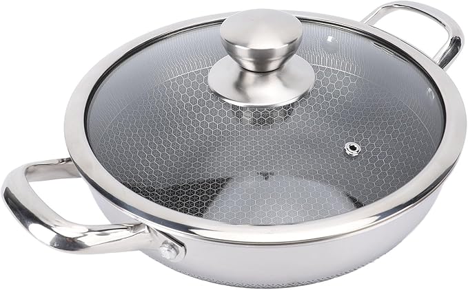 Stainless Steel Wok Pan, Nonstick Frying Pan Honeycomb Stir Fry Skillet with Lid, Compatible with Induction Cooker Gas Range, Dishwasher Safe (26cm)