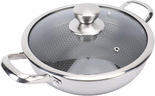 Stainless Steel Wok Pan, Nonstick Frying Pan Honeycomb Stir Fry Skillet with Lid, Compatible with Induction Cooker Gas Range, Dishwasher Safe (26cm)