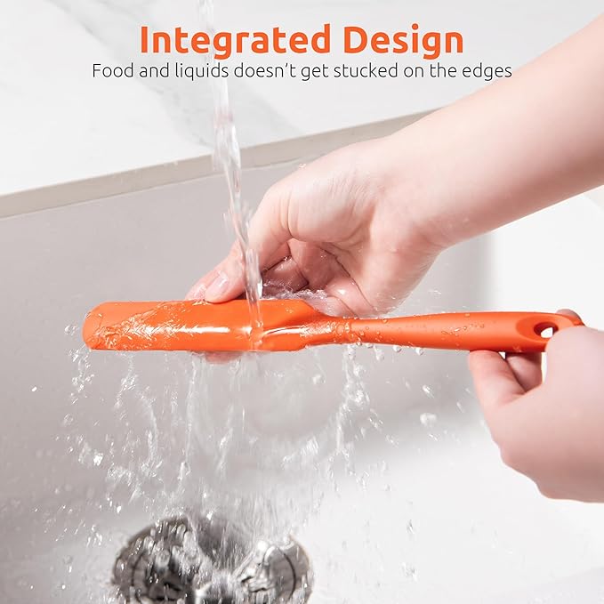 U-Taste Skinny Silicone Jar Spatula: 600쨘F Heat-Resistant Food-Grade 10in Long Narrow Sourdough Stirring Stick, Seamless Flexible Peanut Butter Spreader for Scraping Icing Bread Cream, Jam (Orange)