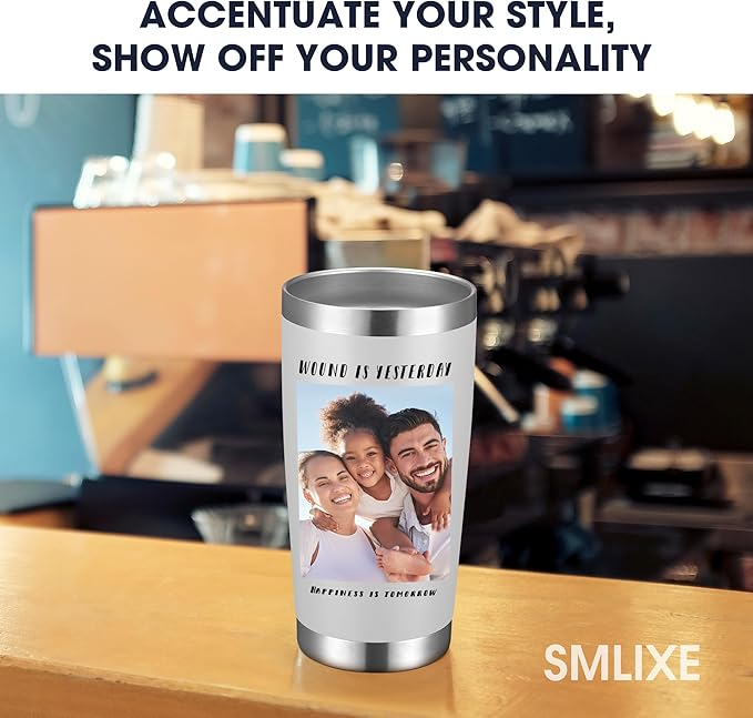 Personalized Coffee Tumbler Print in USA 20oz Stainless Steel Double Wall Insulated Coffee Cup With Text Photo Logo