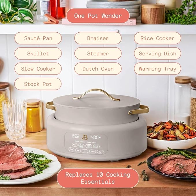 Beautiful 10-in-1 6-Qt Programmable Multi-Cooker with Oven-Safe Pot & 7 Presets ??Slow Cook, Rice, Steam, Saut챕 (Porcini Taupe)
