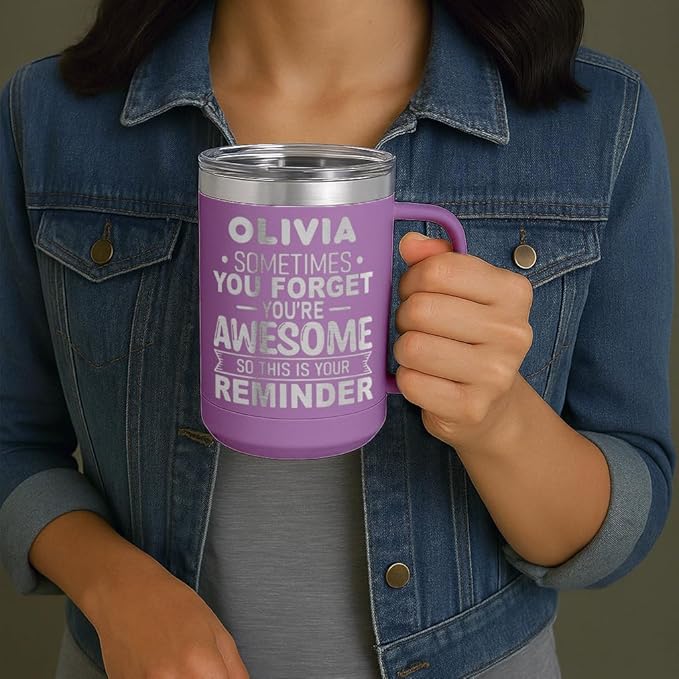 Personalized Inspirational Travel Coffee Mug, Inspirational Gifts for Men Dad Wife Sister Women, Custom Birthday For Him Her, Customized You?셱e Awesome Tumbler, Teacher Coworker Gift 15oz Light Purple