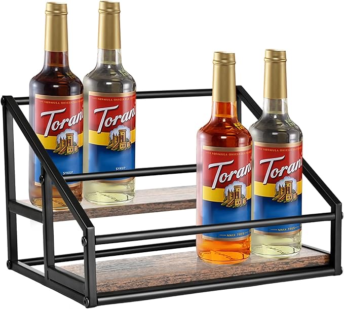 2-Tier Coffee Syrup Organizer - 8 Bottle Rack for Coffee Bar, Kitchen Station - Stand and Holder for Syrup, Wine, Dressing