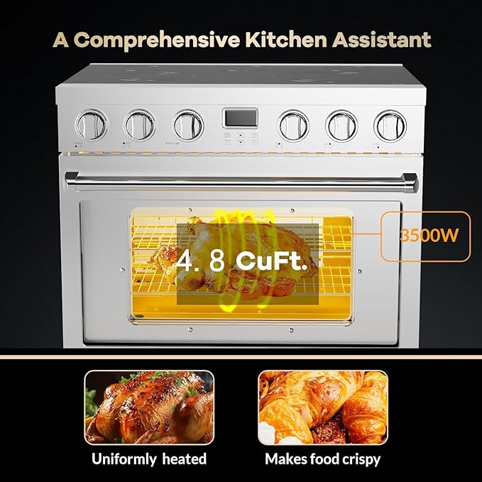 30 Inch Electric Range with 4.8 Cu.Ft Convection Oven, 4 High-Power Burners & 6 Cooking Modes, Smooth Glass Cooktop, Built-In Timer, Freestanding Professional Stainless Steel Kitchen Stove