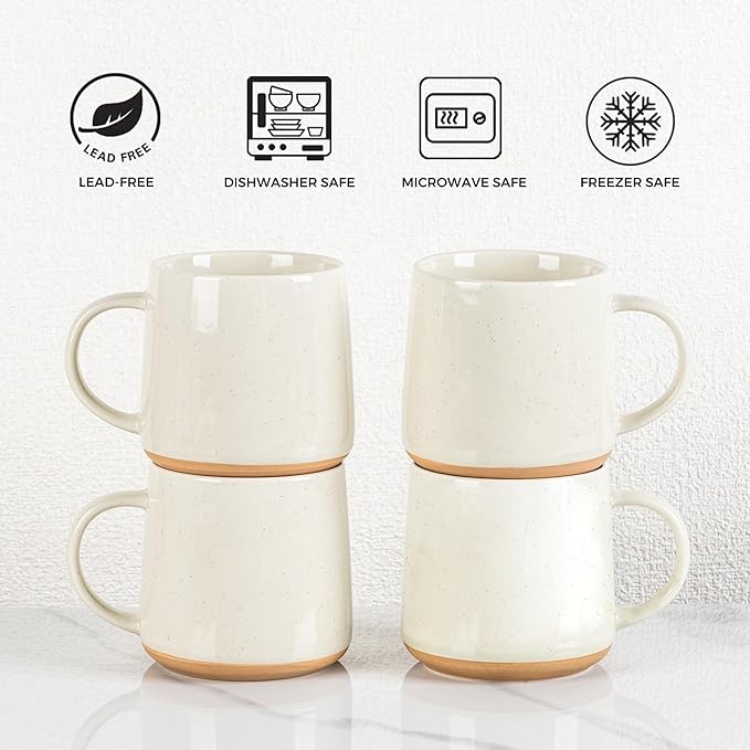 GBHOME Ceramic Coffee Mugs Set of 4, 17oz Handmade Ceramic Coffee Mugs Set with Terracotta Underside for Latte/Tea/Beer/Hot Cocoa, Dishwasher & Microwave Safe