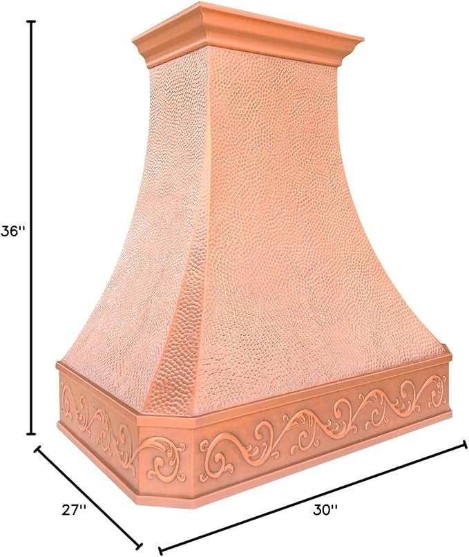 CT Copper Tailor Copper Vent Hood Island Mount,36'' W,30''H, 610 CFM Exhaust Fan,Stainless Steel Vent,LED Light,Dishwasher-Safe Baffle Filters,Heavy Hammered-Penny Patina,VH3A