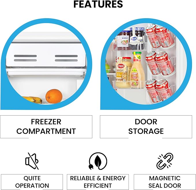 Koolatron Refrigerator - Mini Fridge With Freezer For Kitchen, Bedroom, office, Dorms, Cool Storage For Wine, Beverages, Compact Free Standing, Neveras Pequeñpara, 3.2 Cubic Feet Capacity, White