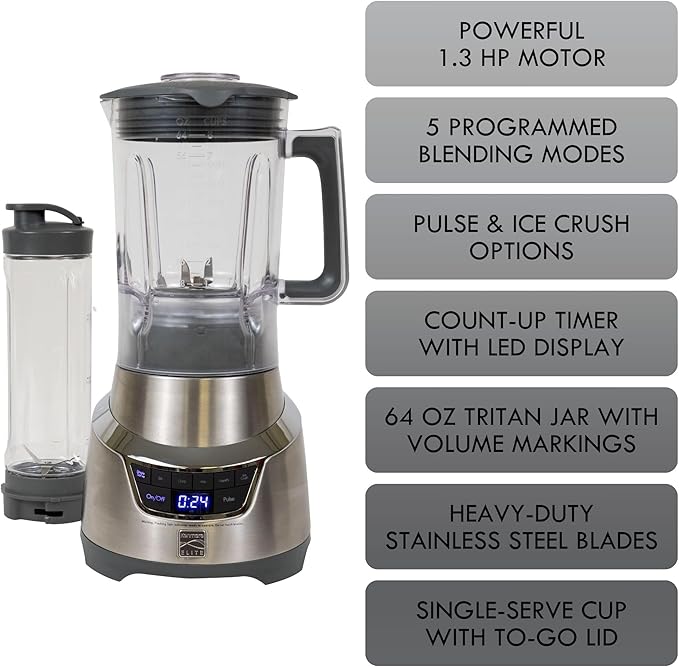 Kenmore Elite Countertop Blender ??Electric Mixer for Smoothies, Ice Crush & Pulse Function, Heavy Duty Pitcher, Kitchen Appliance, Dishwasher-Safe Jar