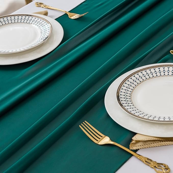 flohar 6Pack 9ft Christmas Chiffon Table Runner 14x108 Inch Sheer Romantic Table Runner for Wedding Birthday Party Bridal Shower Outdoor Decoration-Hunter