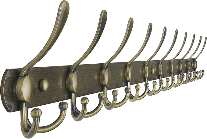 Dseap Coat Rack Wall Mount - 38??Long 10-Tri-Hooks Heavy Duty Coat Hanger Rail Wall Hooks for Hanging Coats Hats Clothing Clothes Purse Mudroom Entryway, Bronze