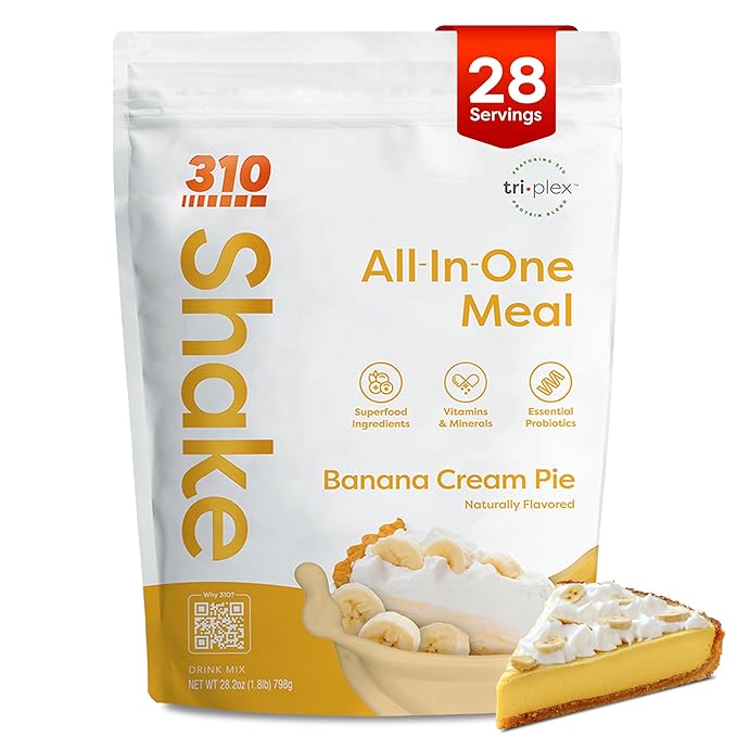 310 Nutrition All-In-One Plant-Based Meal Replacement Shake ??High-Fiber Protein with Probiotics, Digestive Enzymes & Adaptogens ??Vegan, Low Carb, Keto Friendly Superfood Blend ??Banana Cream Pie ??28 Servings
