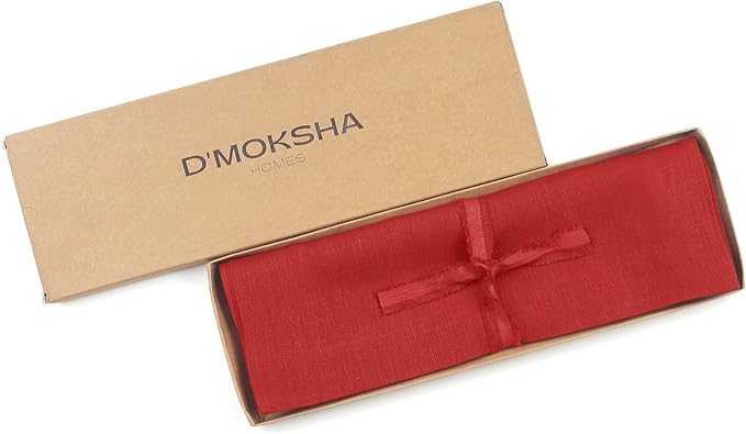 D'Moksha Homes Linen Placemats 14 x 19 Inch - Bright Red Placemats Set of 8-100% Pure Linen Table Place Mats for Valentines, Spring, Easter - Handcrafted and Machine Washable