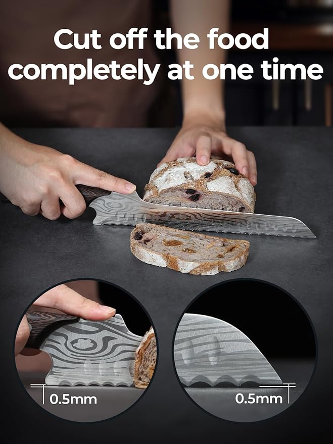2025 New Upgraded Offset Bread Knife for Homemade Bread, 10.5 Inch Resharpenable Serrated Knife, Ultra-Sharp Sourdough Slicing, Perfect Kitchen Gift, Designed for Cutting Cakes, Fruits & Meat